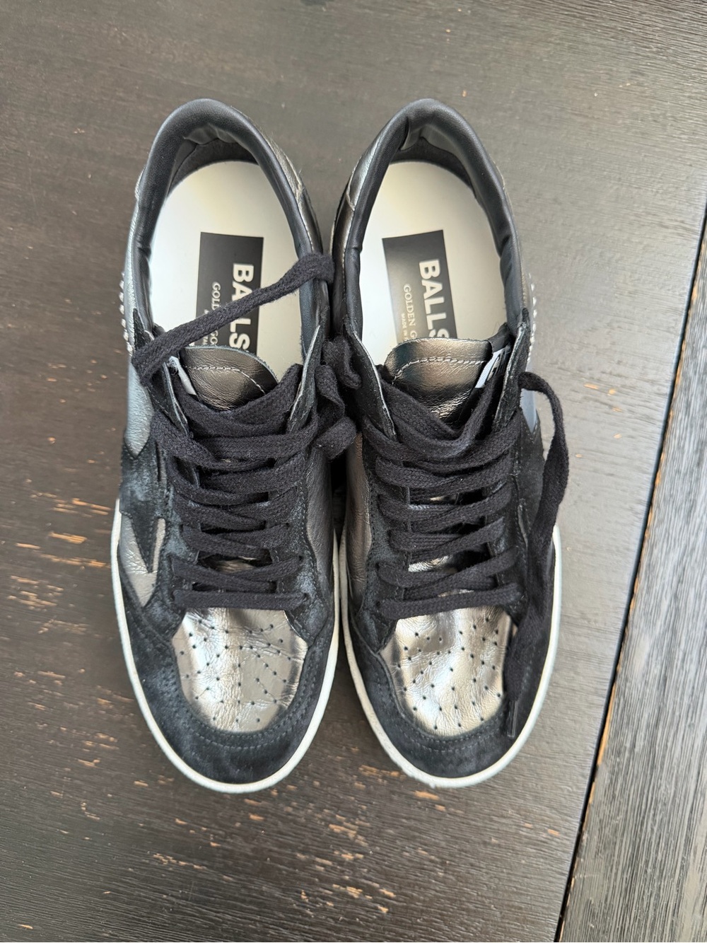 Golden Goose Ball Star Metallic Black Suede Studded Sneakers 38 - Picture 8 of 9
